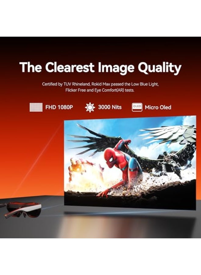 صخور نظارات ماكس 2 إيه آر من روكيد، شاشة مايكرو OLED بحجم 2.15 بوصة، مجال رؤية 50 درجة، سطوع 600 وحدة نيون في البكسل، متوافقة مع الهواتف الذكية، ستيم ديك، روج وأكثر، شاشة غامرة قابلة للاستخدام في الألعاب. - Image 4