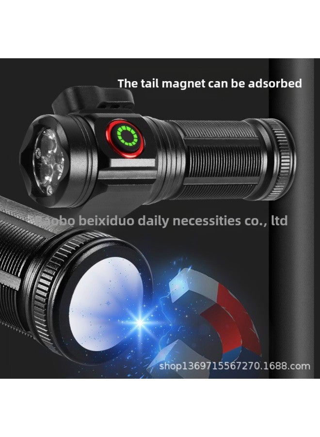 3LED Aluminum Alloy Outdoor Portable High Lumen Cap Clip Hidden Cutter Magnetic Type-C Rechargeable Flashlight-Product Specifications:Four Headlights  - Image 5