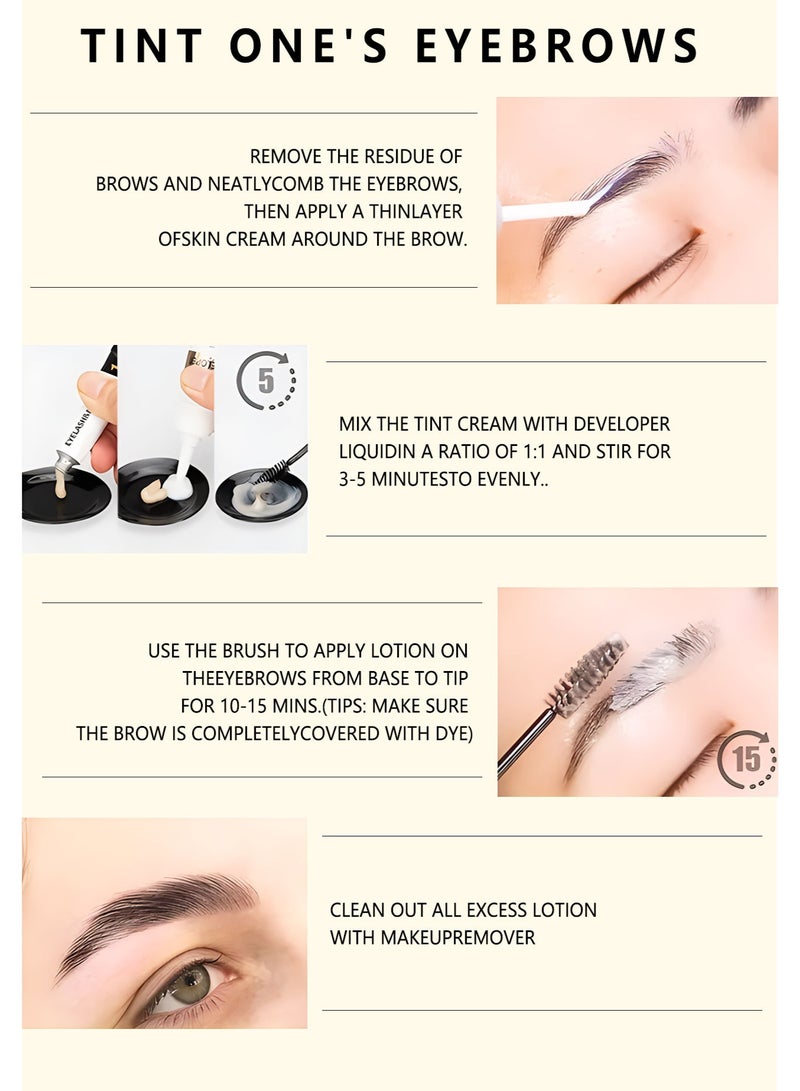 إيكونساين مجموعة صبغ الرموش والحواجب 2 في 1، طقم صبغة احترافي للرموش والحواجب، لون يدوم حتى 6 أسابيع، صبغ شعر بأسلوب صالون في المنزل، 7 مل (أسود) - Image 3