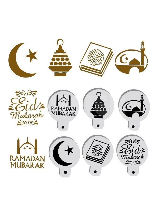 NIBEMINENT 6-Piece Eid Ramadan Pattern Cake Spraying Tool White 7x7x0.15cm - Image 1