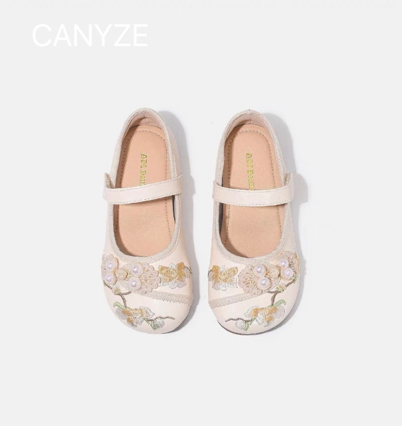 Canyze. Girls Small Leather Shoes 2024 Spring And Children'S National Style Hanfu Antique Embroidered Princess Shoes - Image 1