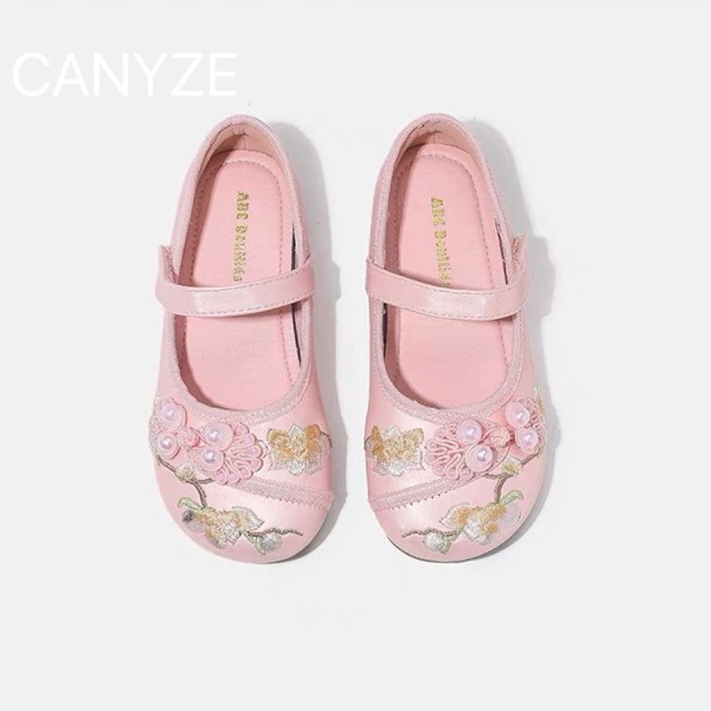 Canyze. Girls Small Leather Shoes 2024 Spring And Children'S National Style Hanfu Antique Embroidered Princess Shoes - Image 3
