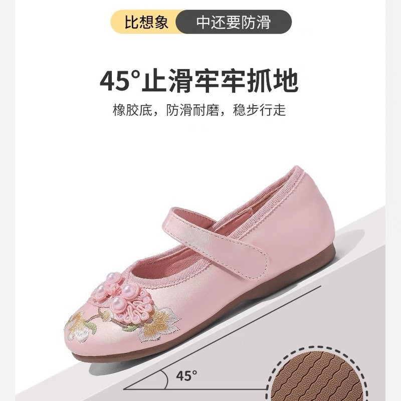 Canyze. Girls Small Leather Shoes 2024 Spring And Children'S National Style Hanfu Antique Embroidered Princess Shoes - Image 5