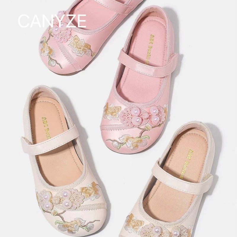 Canyze. Girls Small Leather Shoes 2024 Spring And Children'S National Style Hanfu Antique Embroidered Princess Shoes - Image 2
