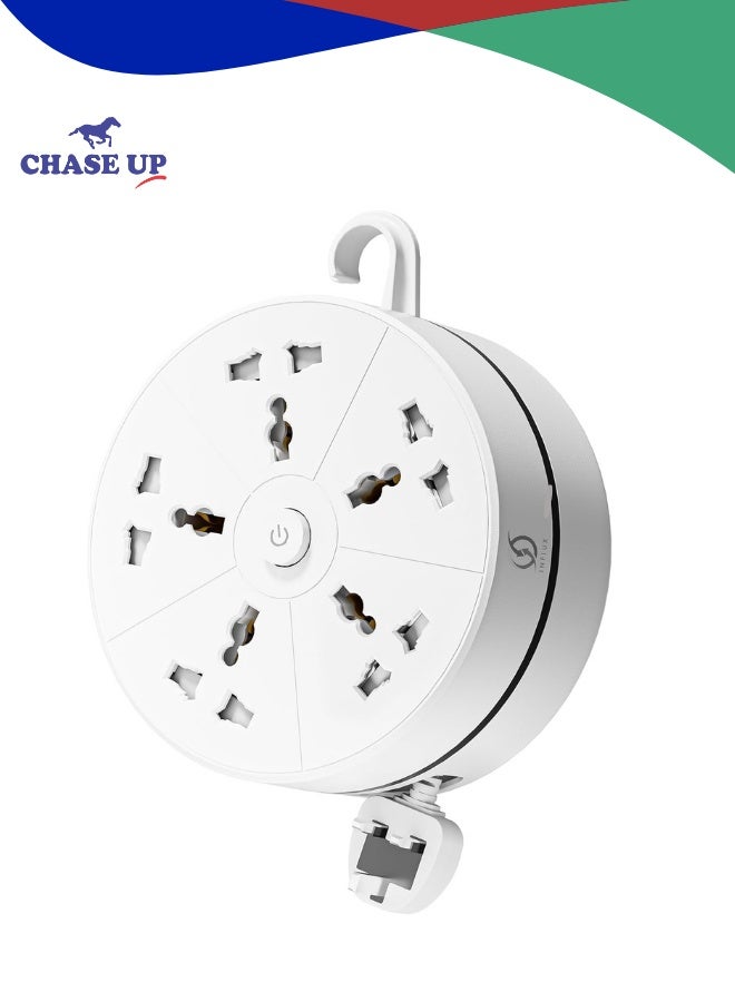 تشيس اب سلك تمديد 5 منافذ مع سلك بطول 3 أمتار، تصميم صغير الحجم قابل للسحب للمنزل والمكتب والسفر، شريط طاقة متعدد الاستخدامات مع واقي من زيادة التيار - Image 1