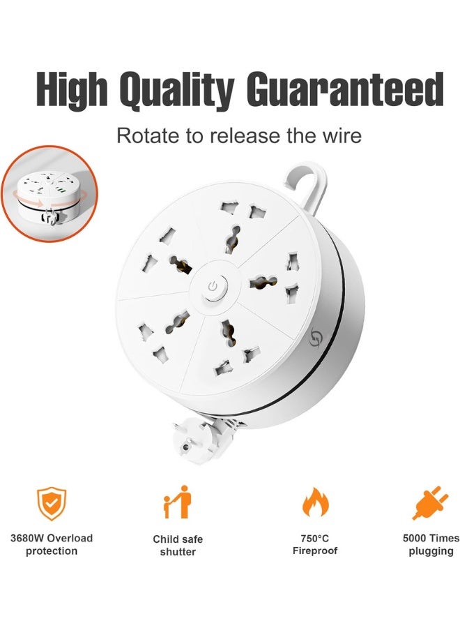 تشيس اب سلك تمديد 5 منافذ مع سلك بطول 3 أمتار، تصميم صغير الحجم قابل للسحب للمنزل والمكتب والسفر، شريط طاقة متعدد الاستخدامات مع واقي من زيادة التيار - Image 3