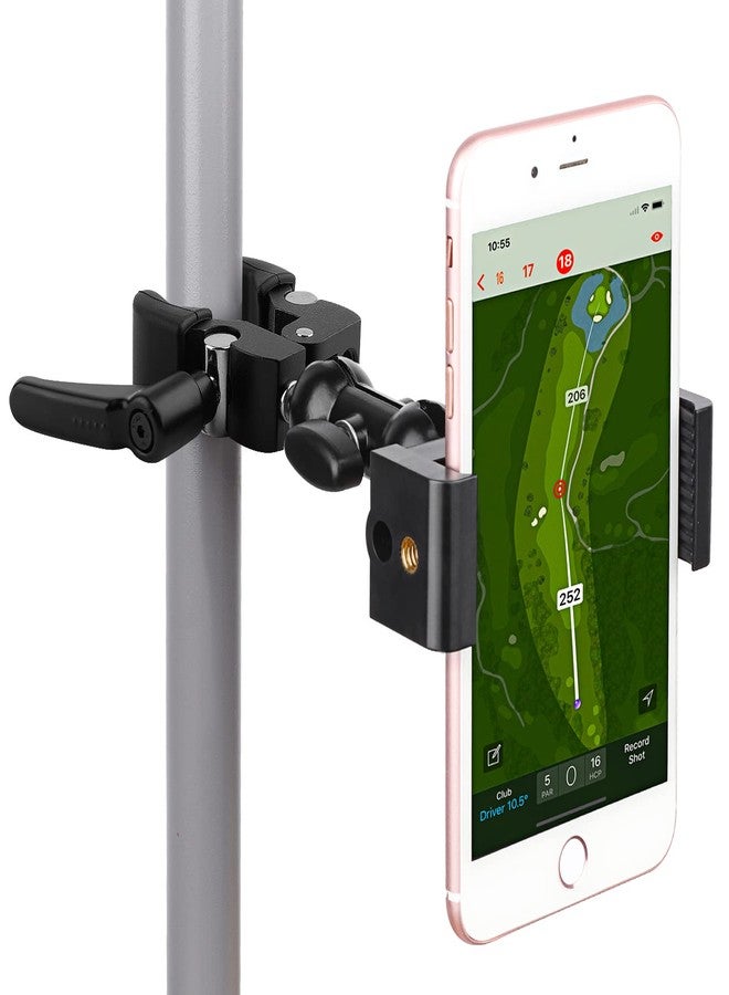 iTODOS Cell Phone Holder Mount Clip for Golf Cart,Wheelchair Walker,Stroller,Spin Bike, Table, Clamp Fits iPhone,Galaxy, Nexus,Most Phones and GPS up to 4" Wide,Aluminum Alloy Material - Image 1