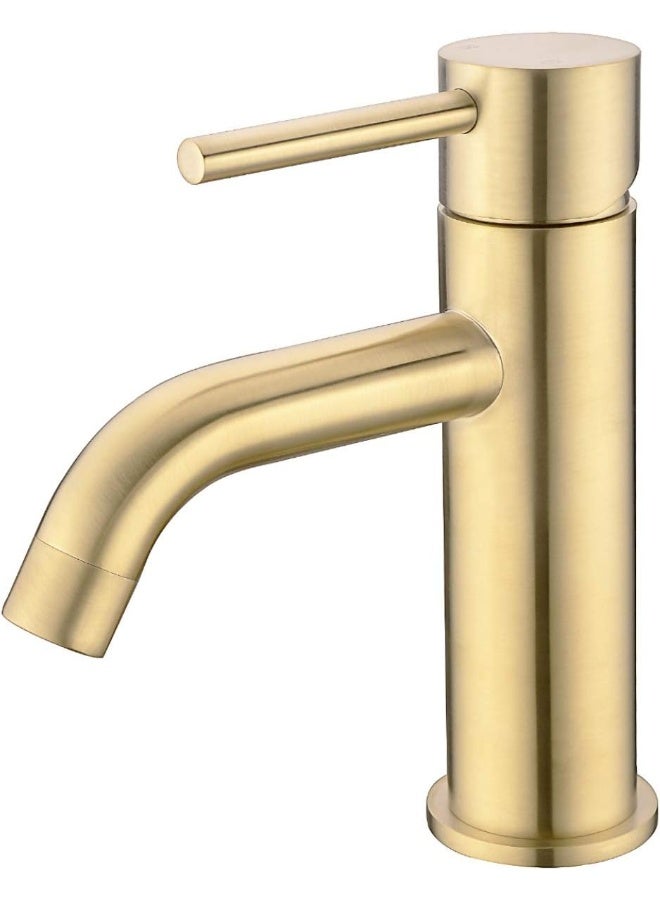 TRUSTMI Brass Single Lever Single Hole Bathroom Basin Sink Faucet, Matte Black or Brushed Nickel or Brushed Gold to Choose Faucet - Hose Gold BE12007GL - Image 1