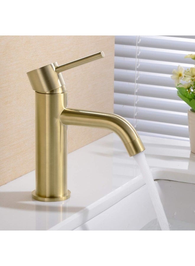 TRUSTMI Brass Single Lever Single Hole Bathroom Basin Sink Faucet, Matte Black or Brushed Nickel or Brushed Gold to Choose Faucet - Hose Gold BE12007GL - Image 3
