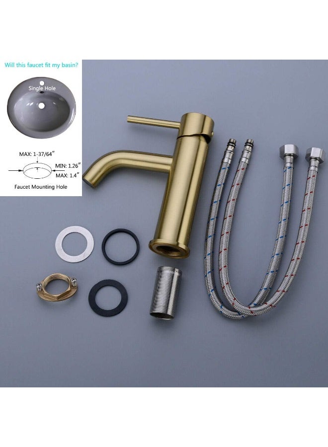 TRUSTMI Brass Single Lever Single Hole Bathroom Basin Sink Faucet, Matte Black or Brushed Nickel or Brushed Gold to Choose Faucet - Hose Gold BE12007GL - Image 4