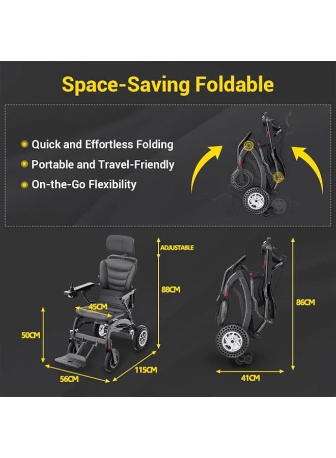 كول بيبي كرسي متحرك كهربائي ببطارية ليثيوم قابلة للإزالة 10 أمبير/ساعة ومحرك بدون فرشاة بقوة 400 واط، بتصميم مريح، كرسي متحرك كهربائي قابل للطي وخفيف الوزن 17.5 كجم، معتمد للطائرات - Image 2