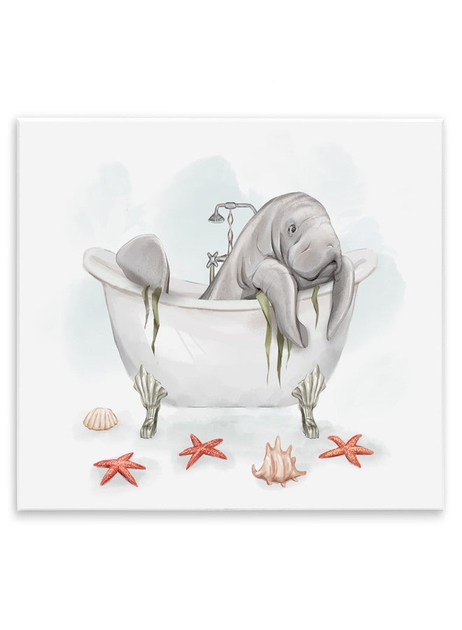 Stupell Industries Manatee Sea Life Swimming Bathtub Bathroom Painting Wood Wall Art, Design By Ziwei Li - Image 1