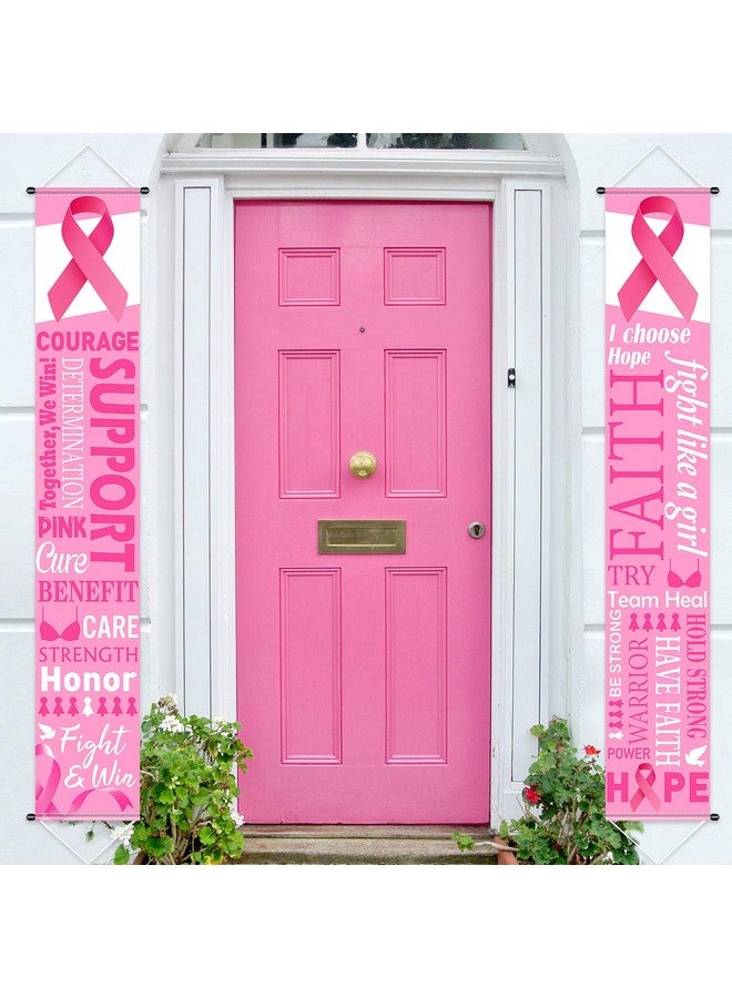 Blulu Large Pink Ribbon Party Decoration Breast Cancer Awareness Banner Porch Sign Survivor Gifts Hope Strength Courage Faith Backdrop for Pink Ribbon Breast Cancer Free Party Accessories, 11.8 x 72 Inch - Image 1