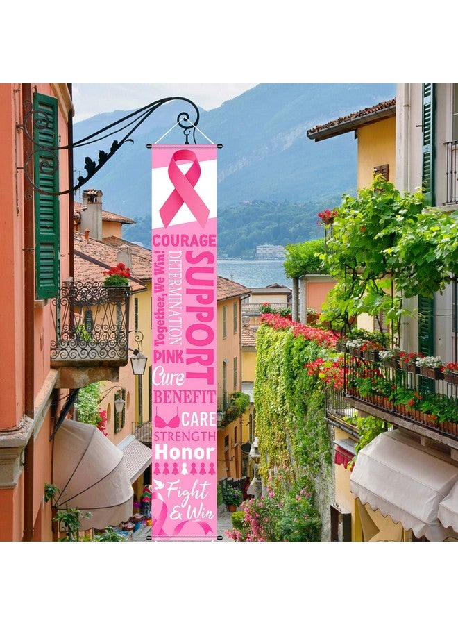 Blulu Large Pink Ribbon Party Decoration Breast Cancer Awareness Banner Porch Sign Survivor Gifts Hope Strength Courage Faith Backdrop for Pink Ribbon Breast Cancer Free Party Accessories, 11.8 x 72 Inch - Image 5