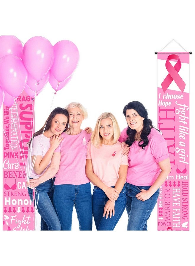 Blulu Large Pink Ribbon Party Decoration Breast Cancer Awareness Banner Porch Sign Survivor Gifts Hope Strength Courage Faith Backdrop for Pink Ribbon Breast Cancer Free Party Accessories, 11.8 x 72 Inch - Image 3
