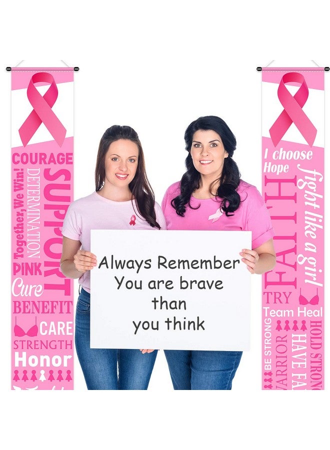Blulu Large Pink Ribbon Party Decoration Breast Cancer Awareness Banner Porch Sign Survivor Gifts Hope Strength Courage Faith Backdrop for Pink Ribbon Breast Cancer Free Party Accessories, 11.8 x 72 Inch - Image 2