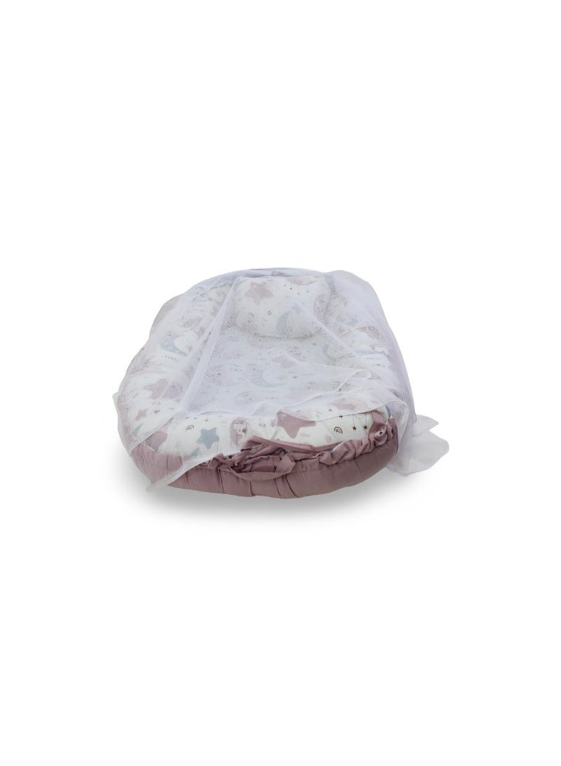 Baby Nest – Dusty Pink with Koala, Crescent , and Stars Print - Image 2