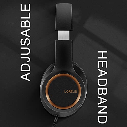 Lorelei X8 Over-Ear Wired Headphones with Microphone with 1.45m-Tangle-Free Nylon Line&3.5mm Plug,Lightweight Foldable & Portable Headphones for Smartphone,Tablet,Computer,Mp3/4(Black-Gold) - Image 2
