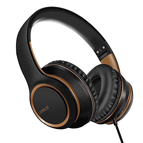 Lorelei X8 Over-Ear Wired Headphones with Microphone with 1.45m-Tangle-Free Nylon Line&3.5mm Plug,Lightweight Foldable & Portable Headphones for Smartphone,Tablet,Computer,Mp3/4(Black-Gold) - Image 1