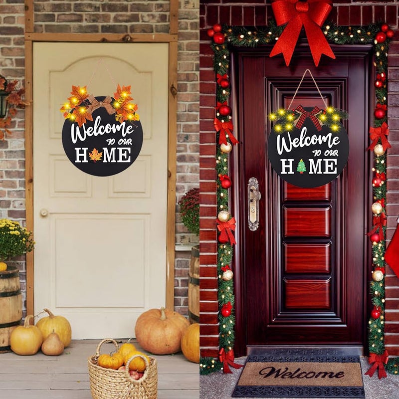 IDATOO Interchangeable Welcome Home Sign, Front Door Decor With 4 Seasonal Wreaths and 21 Changeable Icons, Rustic Wood Wall Porch Hanger for Holiday Halloween Christmas Housewarming Gift (Black) - Image 3