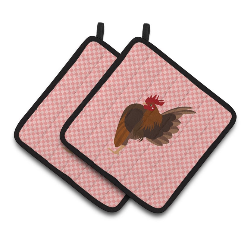 Caroline's Treasures ""Caroline's Treasures Malaysian Serama Chicken Pink Check Decorated Pot Holder  7.5"""" x 7.5"""""" 