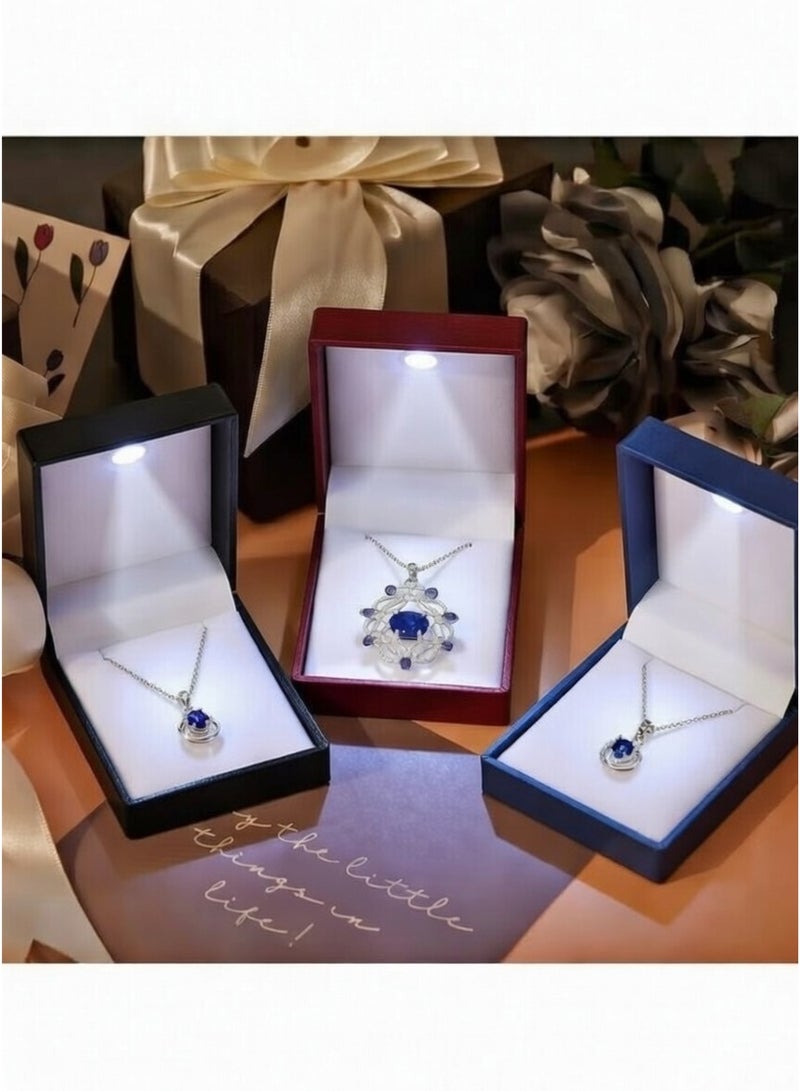 LED Black Necklace Box Luxury Octagonal Design LED Pendant Earring Jewelry Gift Box with Light for Men for Women for Girls - Image 3