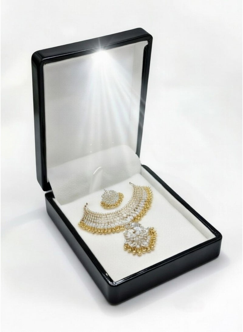 LED Black Necklace Box Luxury Octagonal Design LED Pendant Earring Jewelry Gift Box with Light for Men for Women for Girls - Image 1