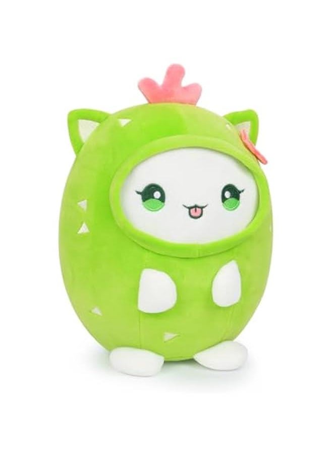 Cute Cactus Cat Plush Pillow 8 Kitten Stuffed Animal, Soft Kawaii Cat Plushie with Cactus Outfit Costume Gift for Kids  - Image 1