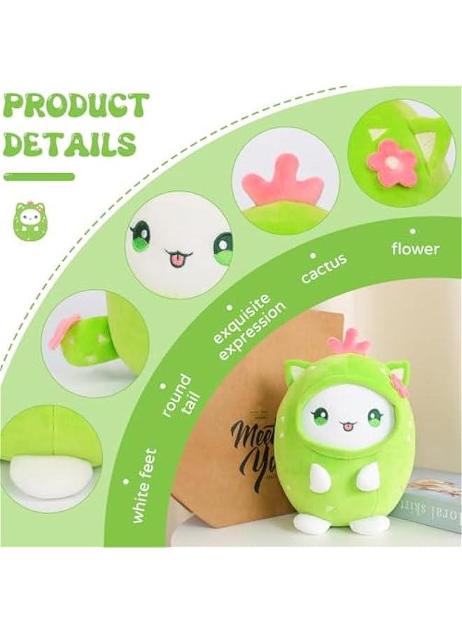 Cute Cactus Cat Plush Pillow 8 Kitten Stuffed Animal, Soft Kawaii Cat Plushie with Cactus Outfit Costume Gift for Kids  - Image 2