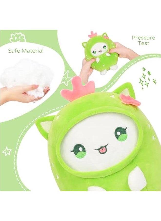 Cute Cactus Cat Plush Pillow 8 Kitten Stuffed Animal, Soft Kawaii Cat Plushie with Cactus Outfit Costume Gift for Kids  - Image 3