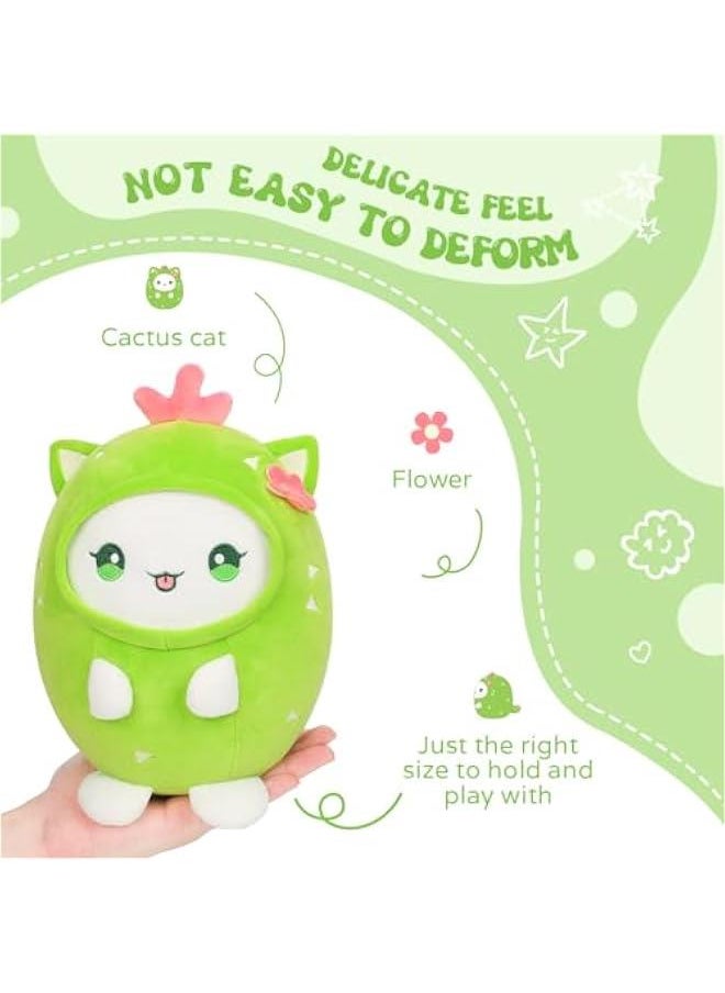 Cute Cactus Cat Plush Pillow 8 Kitten Stuffed Animal, Soft Kawaii Cat Plushie with Cactus Outfit Costume Gift for Kids  - Image 4