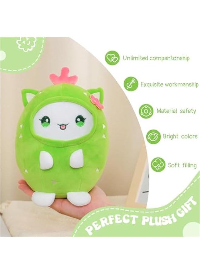 Cute Cactus Cat Plush Pillow 8 Kitten Stuffed Animal, Soft Kawaii Cat Plushie with Cactus Outfit Costume Gift for Kids  - Image 5