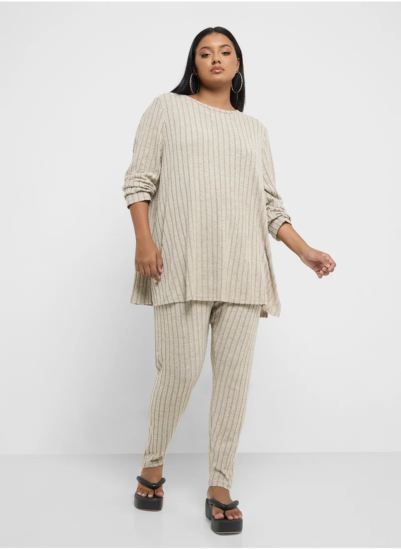 جينجر بلس Ribbed Knitted Top & Legging Lounge Set