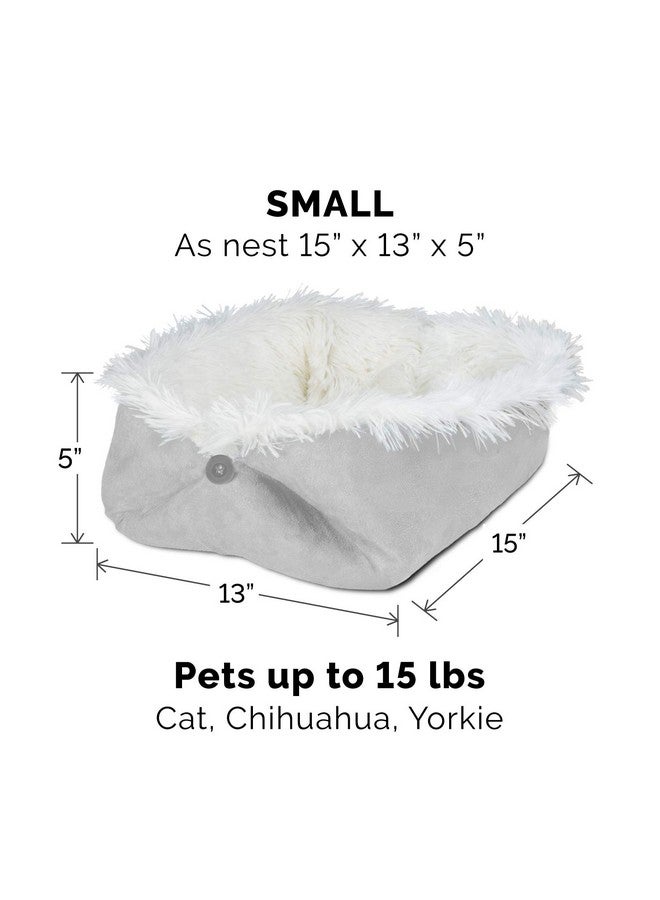 Furhaven Self-Warming Cat Bed for Indoor Cats, 4-Beds-in-1 & Washable - Plush Long Faux Fur Convertible Cuddler - Silver, Small - Image 2