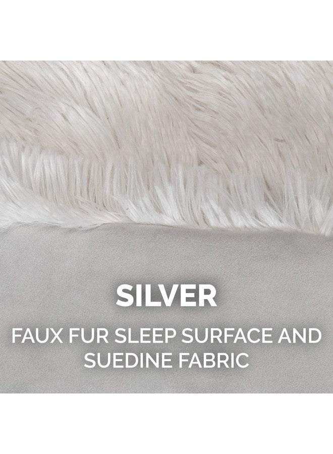 Furhaven Self-Warming Cat Bed for Indoor Cats, 4-Beds-in-1 & Washable - Plush Long Faux Fur Convertible Cuddler - Silver, Small - Image 5