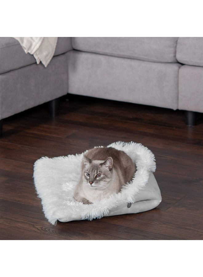 Furhaven Self-Warming Cat Bed for Indoor Cats, 4-Beds-in-1 & Washable - Plush Long Faux Fur Convertible Cuddler - Silver, Small - Image 4