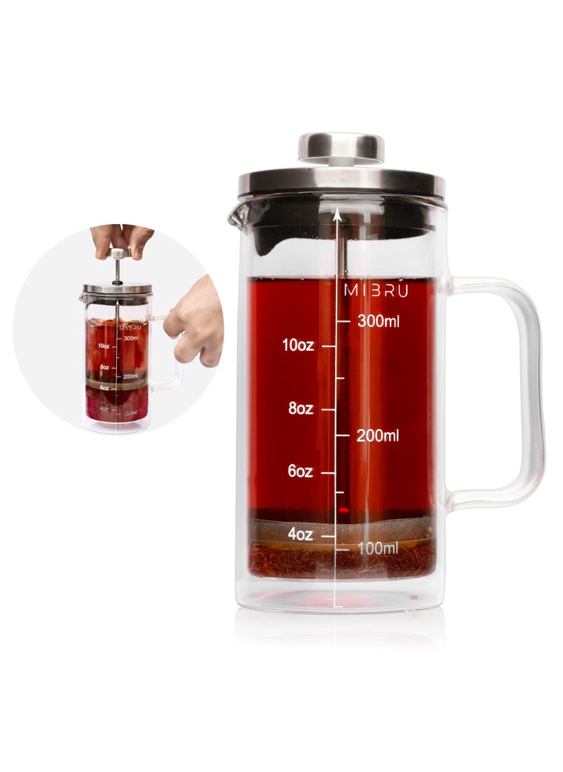 MIBRU Coffee Tea Cafetiere French Press 350ml 3 Cups Double Walled Heat Resistant Press Maker Filter Stainless Steel Glass handle  - Image 2