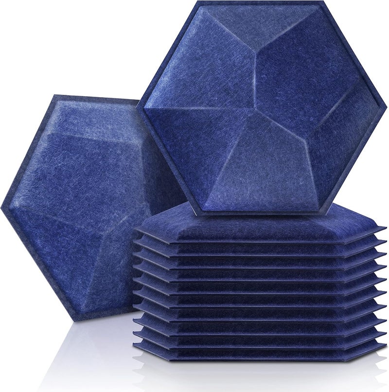 Sonic Acoustics حزمة من 12 لوحة صوتية هكسائية ثلاثية الأبعاد من ، مقاسات 14" × 12" × 0.2"، عالية الكثافة، تمتص الصوت، عازلة للصوت، لون أزرق داكن - Image 1