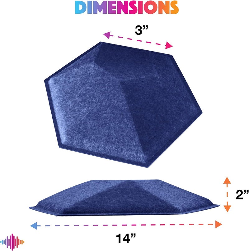 Sonic Acoustics حزمة من 12 لوحة صوتية هكسائية ثلاثية الأبعاد من ، مقاسات 14" × 12" × 0.2"، عالية الكثافة، تمتص الصوت، عازلة للصوت، لون أزرق داكن - Image 4