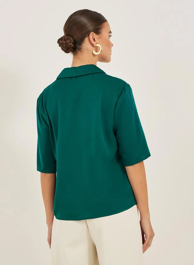 Styli Solid Notch Lapel Boxy Shirt