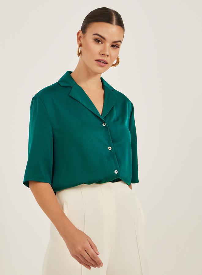 Styli Solid Notch Lapel Boxy Shirt - Image 1