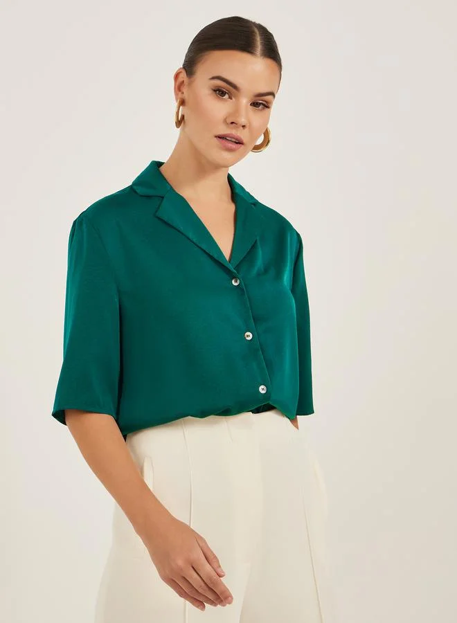 Styli Solid Notch Lapel Boxy Shirt
