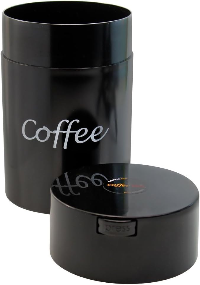 COFFEEVAC 1LB – حاوية محكمة الغلق مسجلة ببراءة اختراع | حاوية فراغ متعددة الاستخدامات تعمل كحاويات مضادة للرائحة للقهوة المطحونة وحاويات حبوب القهوة. شعار أسود - Image 1