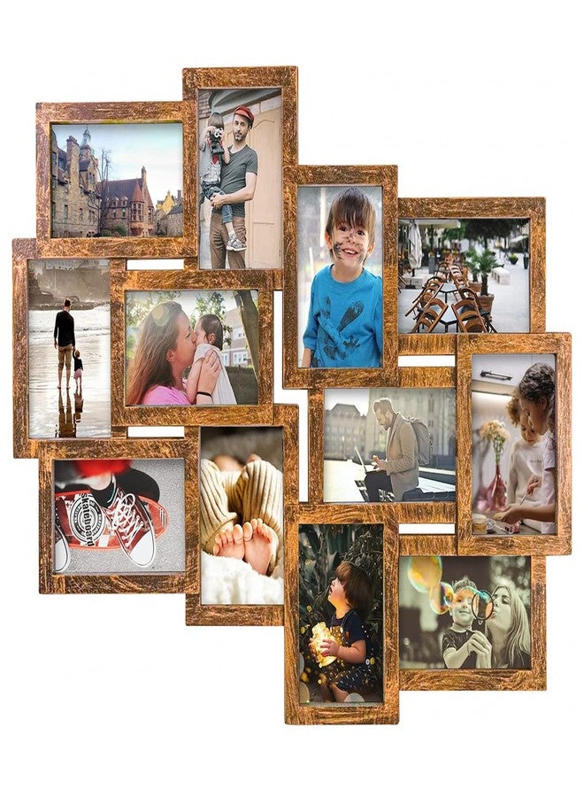 J.M.Deco Picture Frames Collage 12-Opening Reunion Friends Family Memory Photo Frames for Wall Decor Photo Frame Selfie Gallery Puzzle Collage Wall Hanging for 4x6 Photo, Brown - Image 1