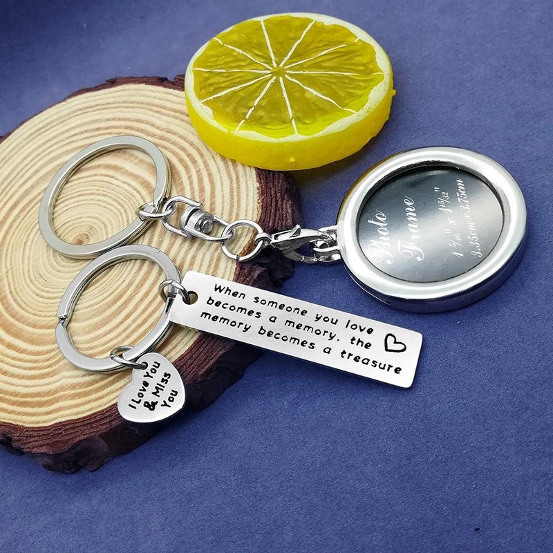 Nekoki Memorial Photo Frame Keychain Set When Someone You Love Becomes a Memory Keychain Miss you Keychain Gift Sympathy Gift Remembrance Gift (2Pcs), Silver, Small - Image 2