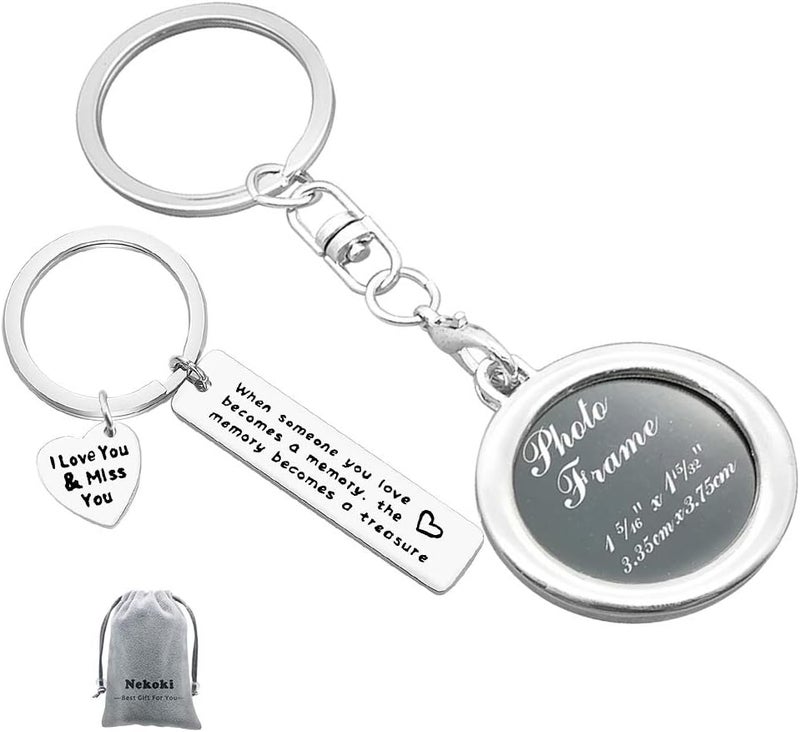 Nekoki Memorial Photo Frame Keychain Set When Someone You Love Becomes a Memory Keychain Miss you Keychain Gift Sympathy Gift Remembrance Gift (2Pcs), Silver, Small - Image 1