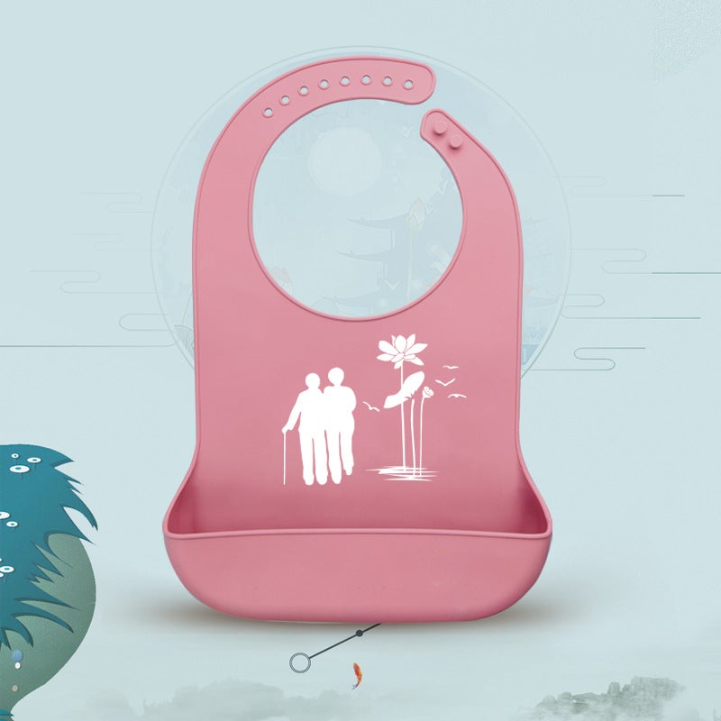 Adult Waterproof Silicone Bib LargeAdult bib [Rose Red] Lotus leaves depend on each other Adult bib [Rose Red] Lotus leaves depend on each other 