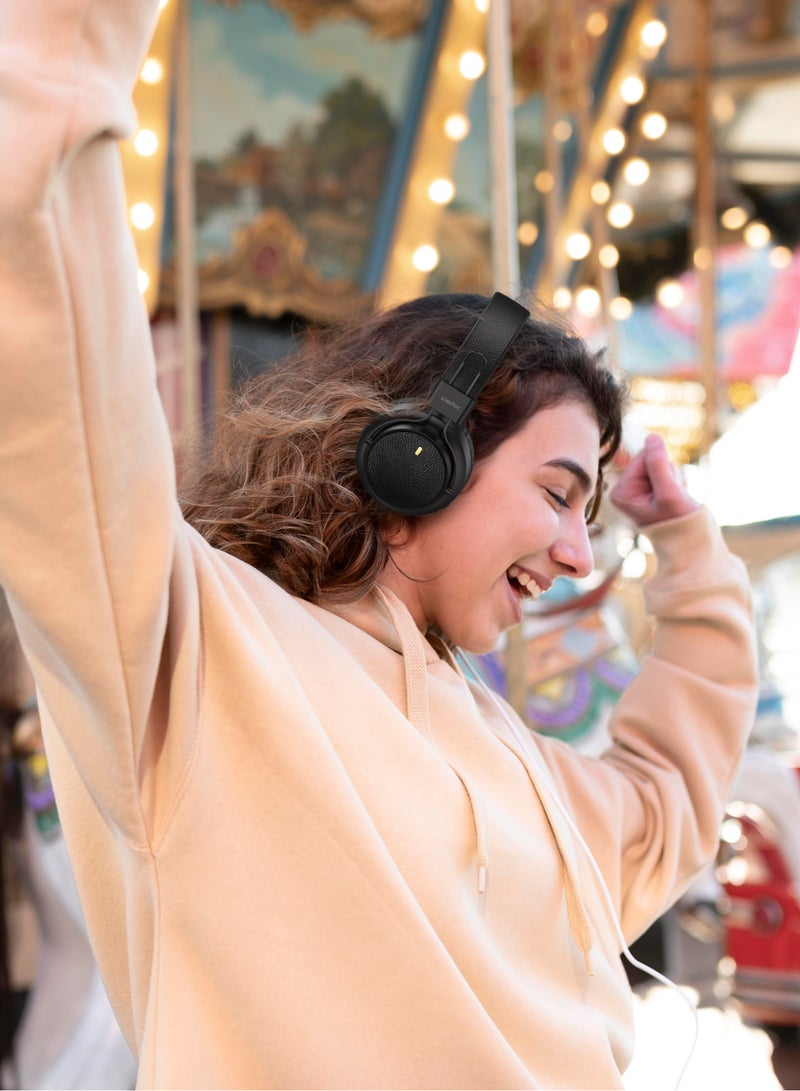 SOUNDTEC Wireless Stereo Headphone Leather Finish with 20H Play Time & Type-C Charging /  Leather Comfort / 40mm Powerful Driver / Foldable Portability / Immersive Audio - Black - Image 3