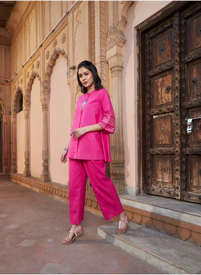 ساسافراس Embroidered Button Through Kurti and Palazzos Set by Styli