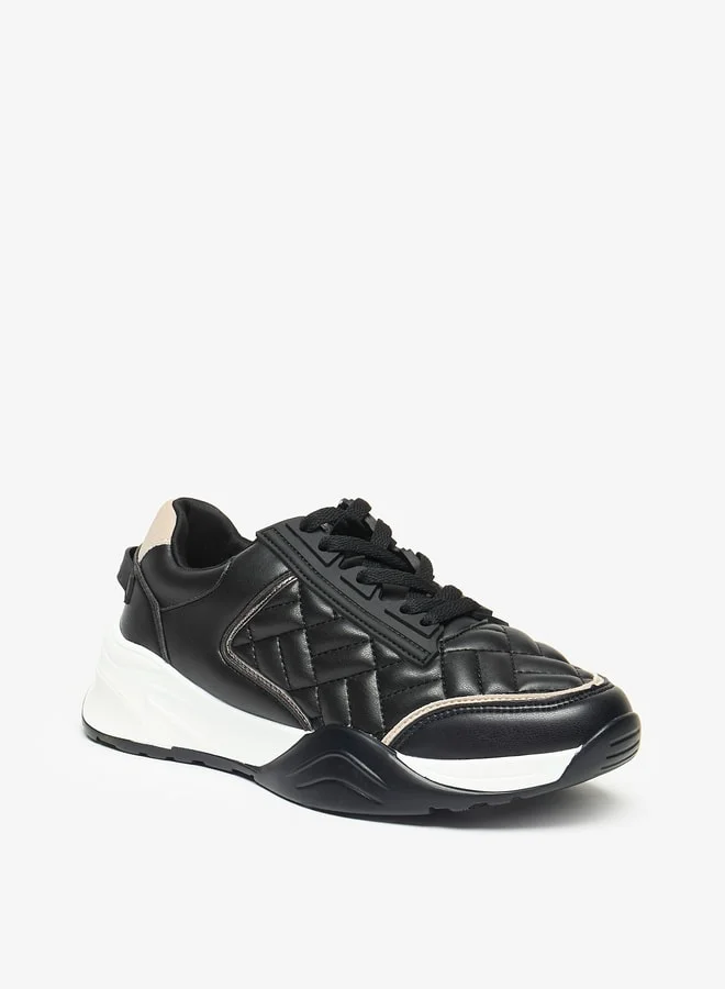 Flora Bella By Shoexpress Quilted Low Ankle Sneakers with Lace-Up Closure